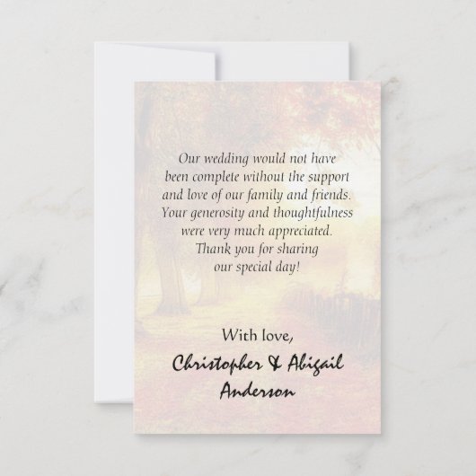 Mooie najaargang kleurrijke bomen vieren het huwel bedankkaart (Achterkant)