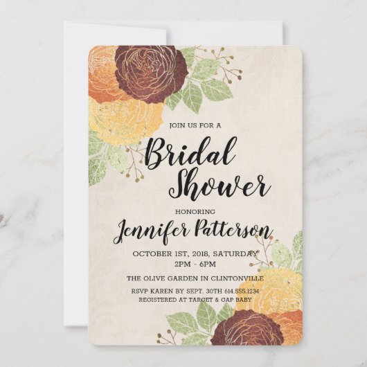 Mooie najaarse Rozen - Bridal Shower Invitation Kaart (Voorkant)