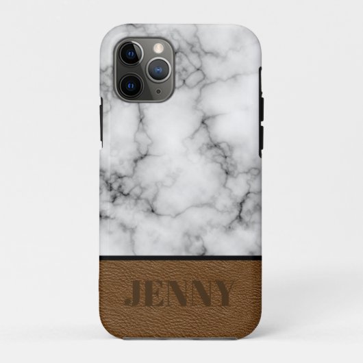 Mooie namaak marmer en leerdesign met naam Case-Mate iPhone case (Achterkant)