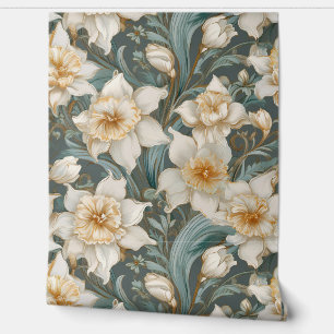 Mooie narcissen barok bloemenpatroon behang