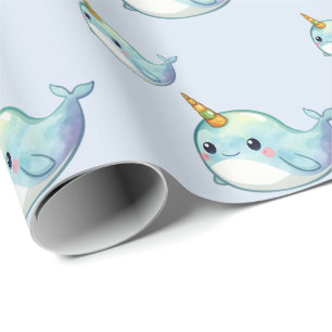 Mooie Narwal vis Patroon Waterverf Onder de Zee Cadeaupapier
