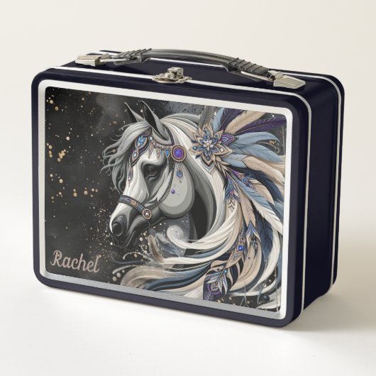 Mooie Native American Horse Metal Lunch Box (Voorkant)