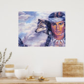 Mooie Native American met Wolf Poster (Keuken)