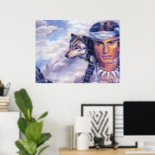 Mooie Native American met Wolf Poster (Thuiskantoor)