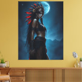 Mooie Native American vrouw Hemelse Volle Maan Canvas Afdruk (Insitu (Woonkamer))