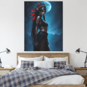 Mooie Native American vrouw Hemelse Volle Maan Canvas Afdruk (Insitu (Slaapkamer))
