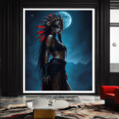 Mooie Native American vrouw Hemelse Volle Maan Canvas Afdruk