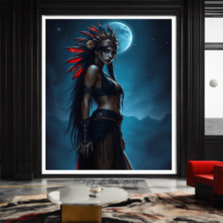 Mooie Native American vrouw Hemelse Volle Maan Canvas Afdruk