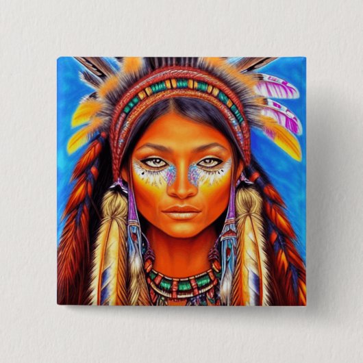 Mooie Native American Woman Vierkante Button 5,1 Cm (Voorkant)