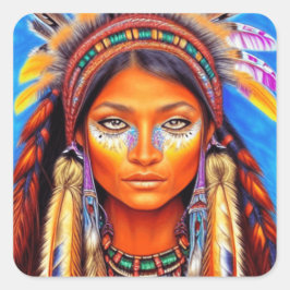 Mooie Native American Woman Vierkante Sticker