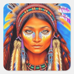 Mooie Native American Woman Vierkante Sticker