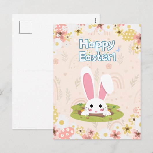 Mooie Natuur bloemenei voor kinderen Happy Easter Feestdagenkaart (Voorkant / Achterkant)