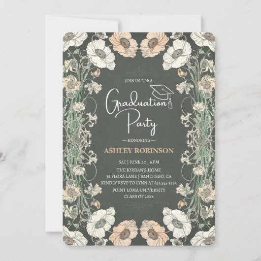 Mooie Natuur Bloemengroen Afstuderen Photo Party Kaart (Achterkant)