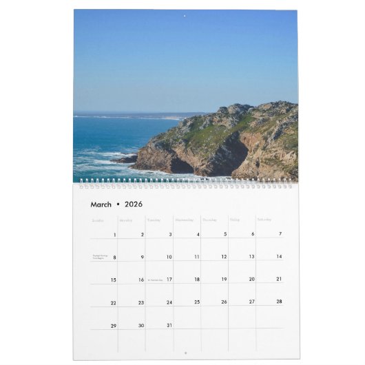 Mooie Natuur en stranden met Hoesje van de oceaang Kalender (Mar 2026)