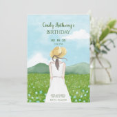 Mooie natuur landschap lente meisje verjaardag kaart (Staand voorkant)
