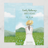 Mooie natuur landschap lente meisje verjaardag kaart (Voorkant / Achterkant)