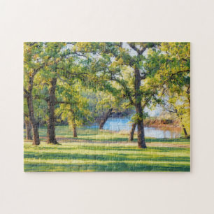 Mooie Natuur Vredige Boom Meer Landschap Puzzel Ku
