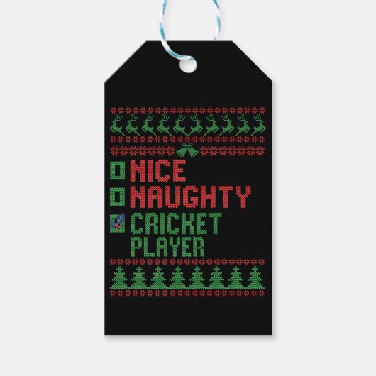 Mooie Naughty Cricket Player Funny kerstcadeau Cadeaulabel (Voorkant)