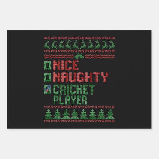 Mooie Naughty Cricket Player Funny kerstcadeau Inpakpapier Vel (Voorkant)