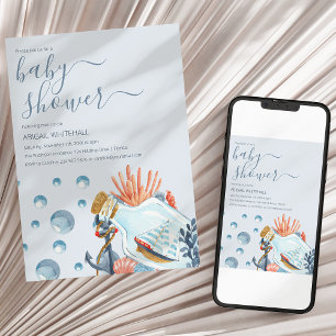 Mooie Nautische Aquarel Babyshower Uitnodiging