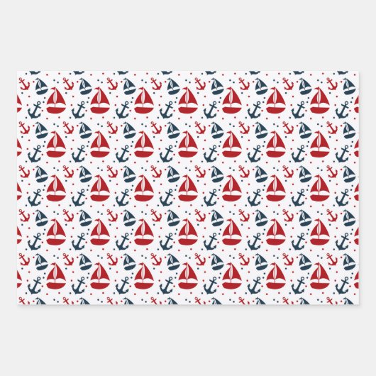 Mooie Nautische Thema Rood en Blauw Gift Inpakpapier Vel (Voorkant)