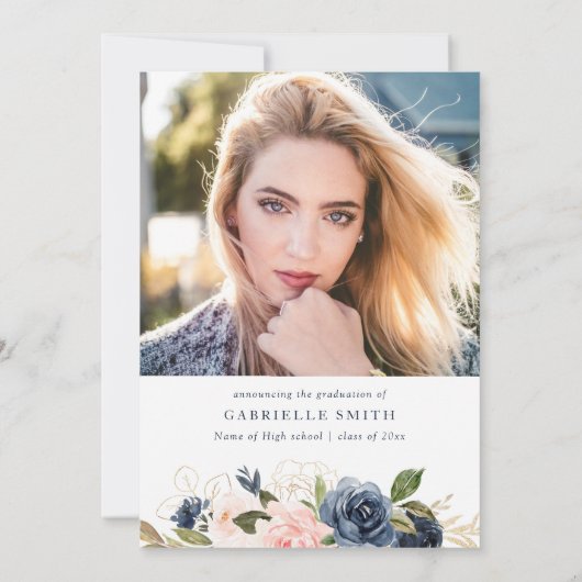 Mooie Navy blauwe blos bloemenafstudeerfeest Kaart (Achterkant)