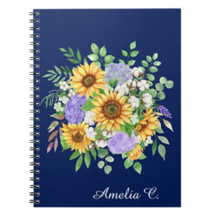 Mooie Navy Blauwe Boho Wilde Bloemen Notitieboek J