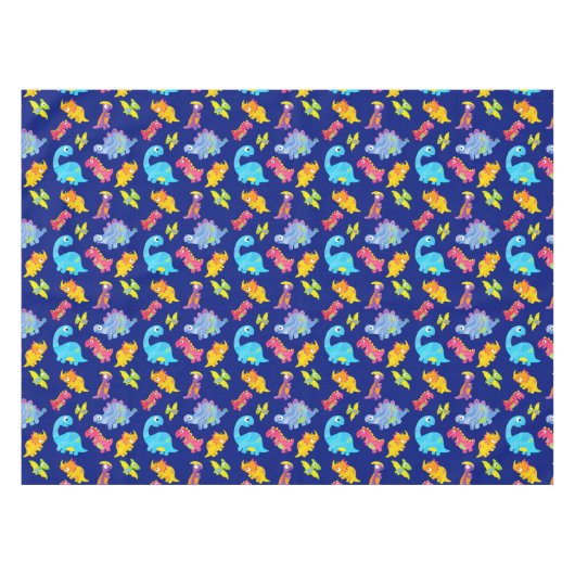 Mooie Navy Blauwe Patroon Dinosaurus Verjaardag Tafelkleed (Voorkant (Horizontaal))