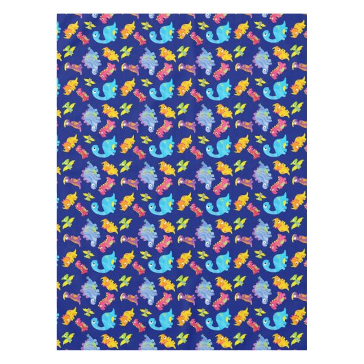 Mooie Navy Blauwe Patroon Dinosaurus Verjaardag Tafelkleed (Voorkant)
