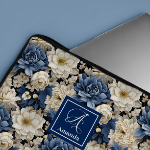 Mooie Navy Bloemen Blauwe Bloem Laptop Hoes