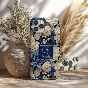 Mooie Navy Bloemen iPhone Hoesje Blauw Bloemmotief