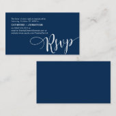 Mooie Navy Blue Script, RSVP reageren Informatiekaartje (Voorkant / Achterkant)