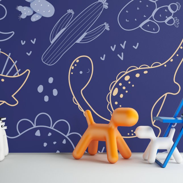 Mooie Navy en Gold Dinosaurs Behang (Creator heeft geüpload)