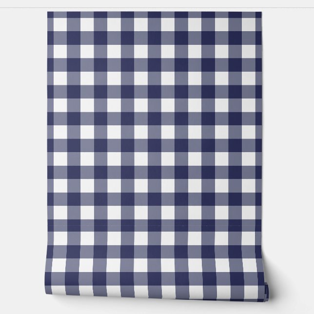 Mooie Navy Gingham Geruite Groen Buffalo Plaid Behang (Afrollen)