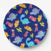 Mooie Navyblauwe Dinosaurus Verjaardag Papieren Bordje (Voorkant)