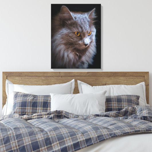Mooie Nebelung Kat Lang Haar Russisch Blauw Grijs Canvas Afdruk (Insitu (Slaapkamer))