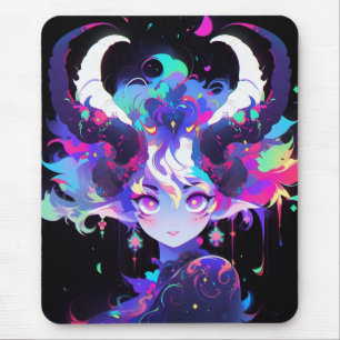 Mooie Neon Anime Demon Elf Meisje Met Horens Muismat