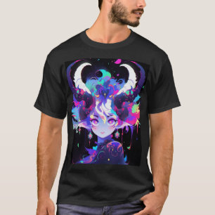 Mooie Neon Anime Demon Elf Meisje Met Horens T-shirt