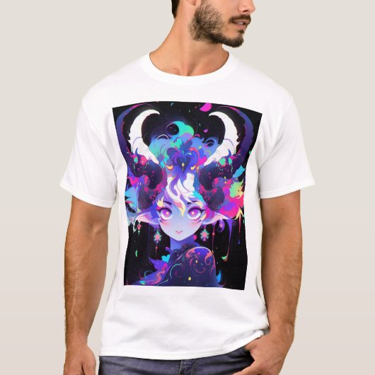 Mooie Neon Anime Demon Elf Meisje Met Horens T-shirt (Voorkant)