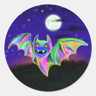 Mooie neon Halloween vleermuis in de nacht Ronde Sticker