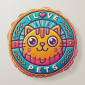 Mooie Neon Kat Badge Rond Kussen (Achterkant)