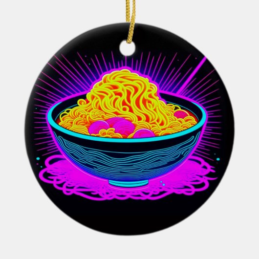 Mooie Neon schaal met Ramen Noodles Keramisch Ornament (Voorkant)