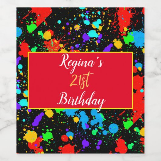 Mooie Neon Verfspatten Rood Blauw Paars Geel Wijn Etiket (Enkel label)