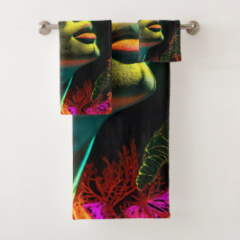 Mooie neonvrouw kunst, levendige kleuren bad handdoek