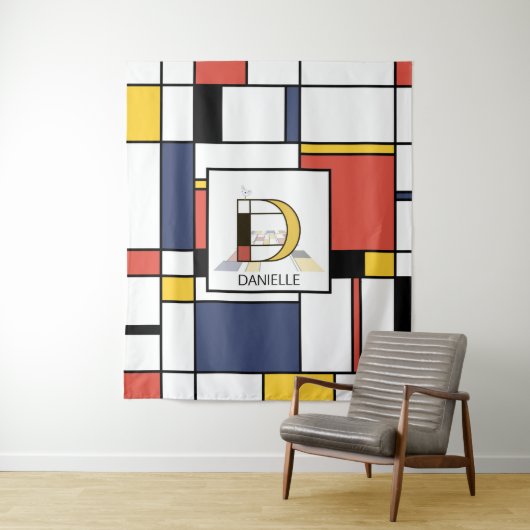 Mooie neoplasticistische kunst monogram. Letter D Wandkleed (In situ)