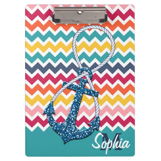 Mooie nep glitter-nautische anker oneindig klembord (Voorkant)