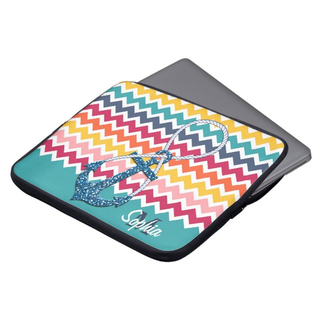 Mooie nep glitter-nautische anker oneindig laptop sleeve (Voorkant top)