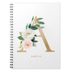 Mooie nepgoud-folie bloemrijke letter A-monogram Notitieboek
