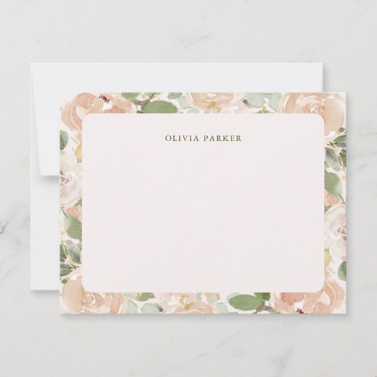 Mooie Neutrale Bloemen en Blush Roze Notitiekaartje (Voorkant)