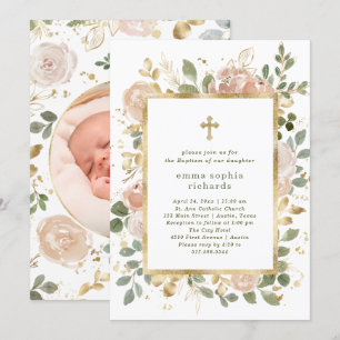 Mooie neutrale bloemen   Foto terug Doopsel Kaart